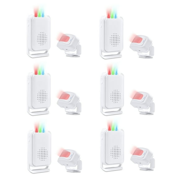 NineLeaf Motion Sensor Alarm,Door Buzzer for Business Entry,Motion Sensor Ring,918ft Long Range,Anti-theft,4-color LED light,17 Music 5 Volume Levels,Easy installation,for Shops, Offices,hotel,6PK