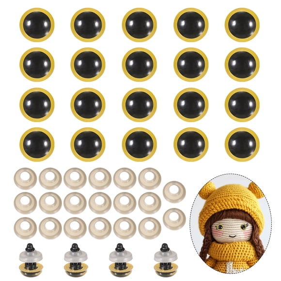 Uxcell Ojos de Seguridad de 12mm, 20Pcs Ojos de Seguridad Realistas para Muñecas de Ganchillo Amarillos