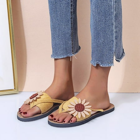 

Herrnalise Women s Casual Fashion Flip Flops Suede Flower Flip Toe Flat Beach Shoes Shoes for Womem