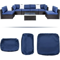 Kinbor Patio Wicker Furniture Sectional Sofa Seat Rattan Patio Seating Cushion Cover Set (Dark Blue)