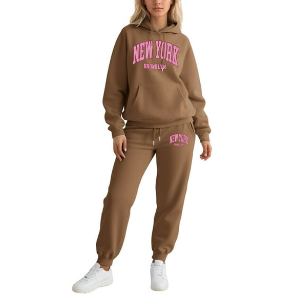 Womens 2 Piece Outfits - Long Sleeve Hoodie With Jogger Pants Set Womens Matching Sets Fall Women'S Clothing Sets