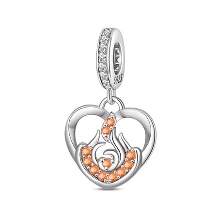 KUNSIR 925 Sterling Silver Heart Charm Fire Energy Dangle Charm For Bracelet DIY