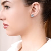 JeenMata 3.5 Carat Round Cut April Birthstone Stud Earrings - Halo Milgrain Earrings in 18K White Gold Plating for Women