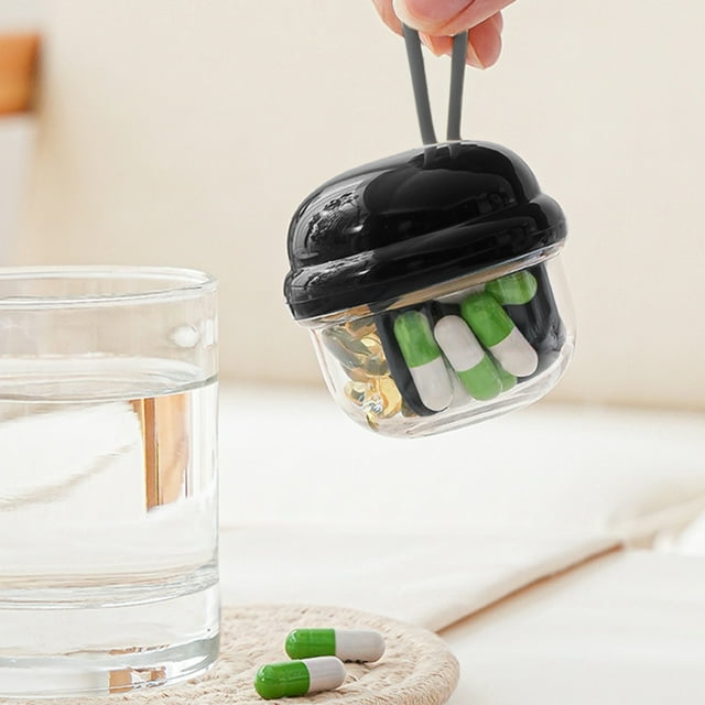 Cute Pills Dispenser with 4 Compartments, Portable Wide Opening Pill Bottle Organizer for Daily Medication