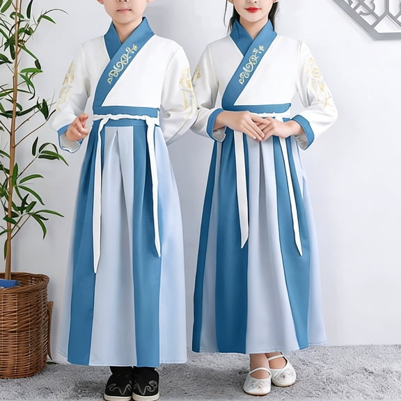Conairie Tai Chi Uniform for Kids Traditional Chinese Style Long Sleeve Boys Girls Hanfu Dresses Performance Sky Blue 2-3 Y
