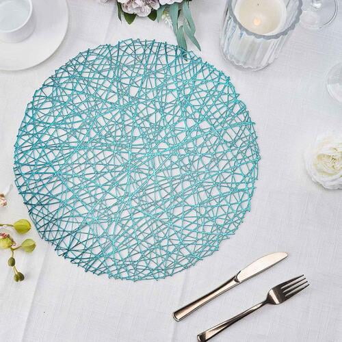6 Pack 15 Turquoise Round Woven Vinyl Placemats Non Slip Dining Table Com Non Slip Dining Table Placemats, Turquoise Round Woven Placemats