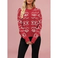thumbnail image 5 of Women'S Cute Crew Neck Cardigan Long Sleeve Casual Knitted Cardigan Drop Shoulder Sweater Red L, 5 of 7