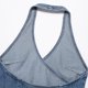 thumbnail image 5 of Tops de mezclilla azul con vendaje y espalda descubierta para mujer, blusas vintage con cuello halter y sin mangas, blusas elegantes para mujer, 5 of 5