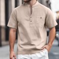 thumbnail image 2 of European Solid Color Button Open Neck Pocket Men's Casual Loose Comfortable Stand Up Collar Business Short Sleeve T-Shirt Men's Loose Fit Casual Fashion Shirt, 2 of 9