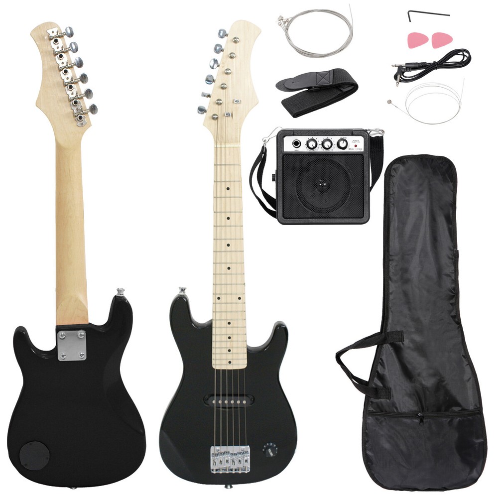 SONGMY Black 30" Kids Electric Guitar with 5w Amp, Complete Guitar Starter Kit with Gig Bag Strap Cable, Strings Picks