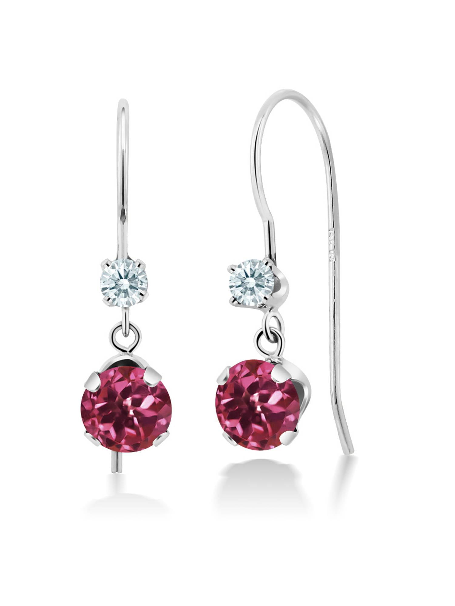 1.10 Ct Pink Tourmaline 14K White Gold Earrings Made With Swarovski Zirconia by