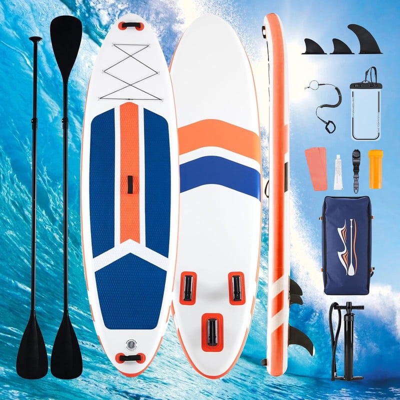 Simenmax Inflatable Stand Up Paddle Board, 400lbs Capacity SUP with Non-Slip EVA Deck, Adjustable Paddle & Backpack, Premium PVC, BlueOrange