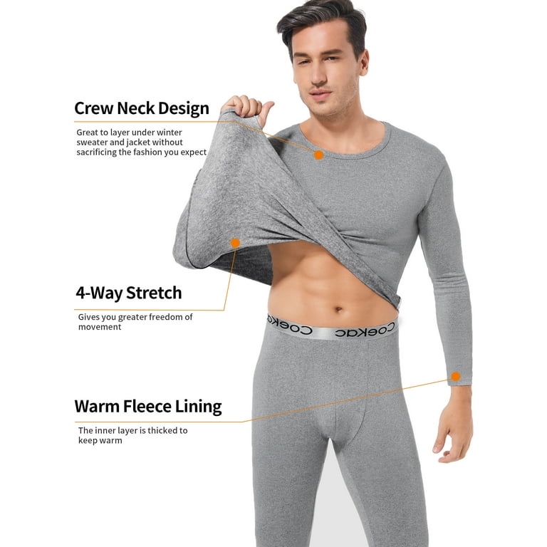 ANYFIT WEAR Men's Thermal Underwear Long Johns Set Fleece Lined Base Layer  Warm Top&Bottom for Cold Weather Gray S