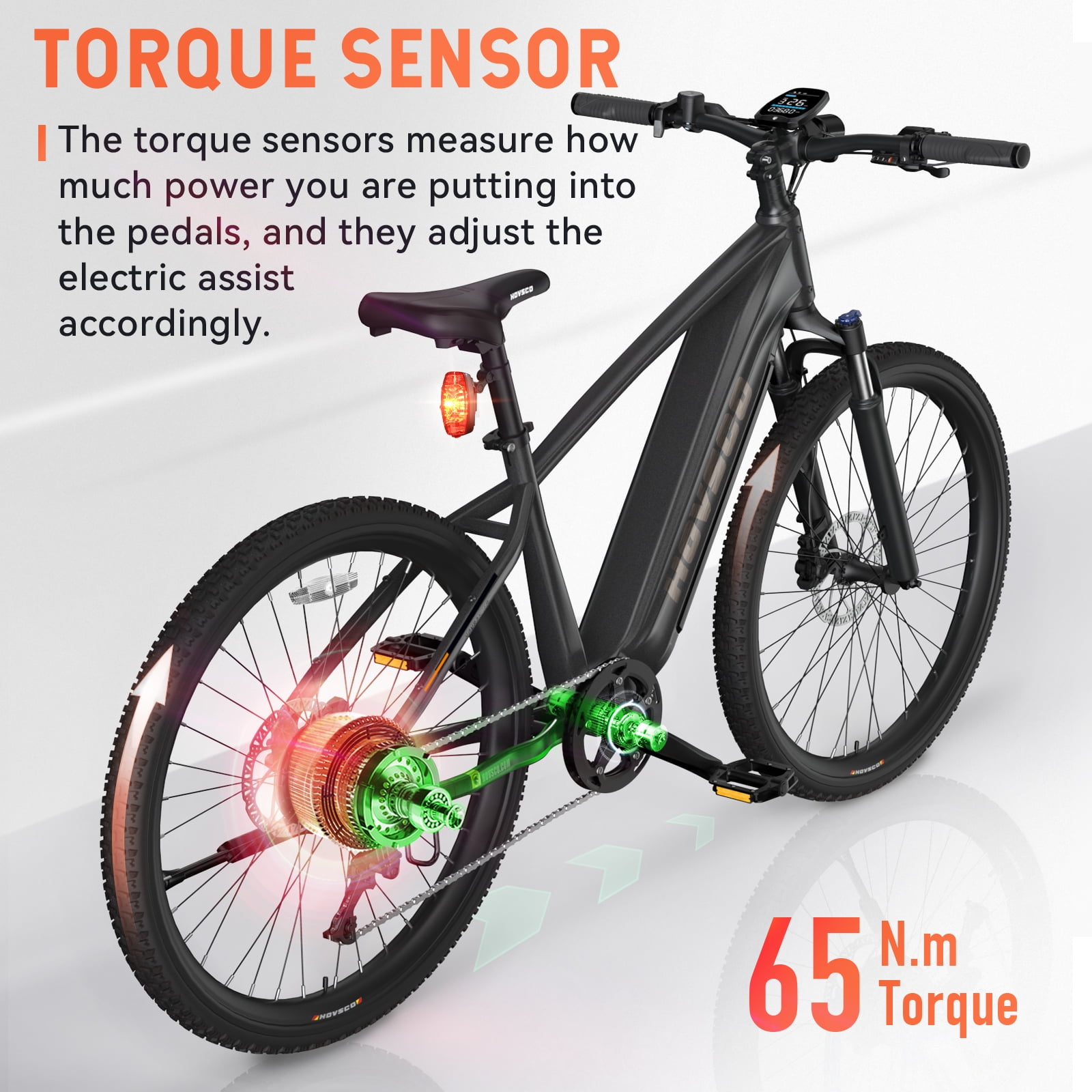 HOVSCO Electric Bike for Adults, 500W Peak Motor 20mph, 48V/15Ah, E-Mountain bicycle, UL2849, APP Control