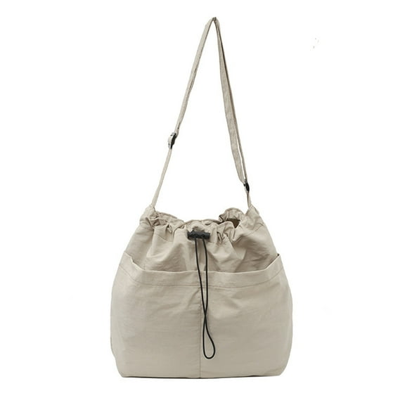 HUISZJ Square Shoulder Bag, Leisure Crossbody Bag, Nylon Drawstring Shoulder Bag for Travel Commute Work (White)
