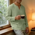 thumbnail image 7 of Guluxicc Linen Shirts for Men V Neck Long Sleeve Vacation Outfit Classic Fit Summer Casual Baach Shirts, 7 of 7
