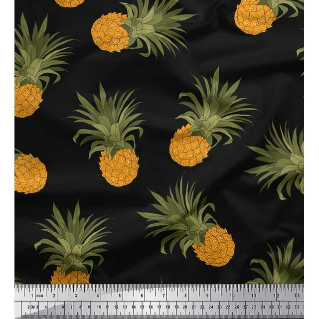 Soimoi Black Rayon Fabric Pine Fruits Print Sewing Fabric Yard 56 Inch Wide