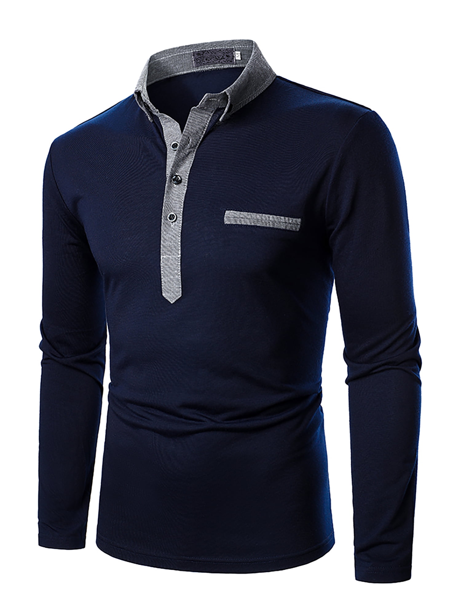 JustVH Men Long Sleeve Henley Button Business Base Dress Shirt