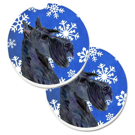 

Caroline s Treasures SS4667CARC Scottish Terrier Winter Snowflakes Holiday Set of 2 Cup Holder Car Coasters Large