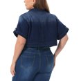 thumbnail image 3 of Agnes Orinda Plus Size Denim Jackets for Women Button Front Work Washed Rolled Sleeves Cropped Jean Jacket 3X Black Blue, 3 of 6