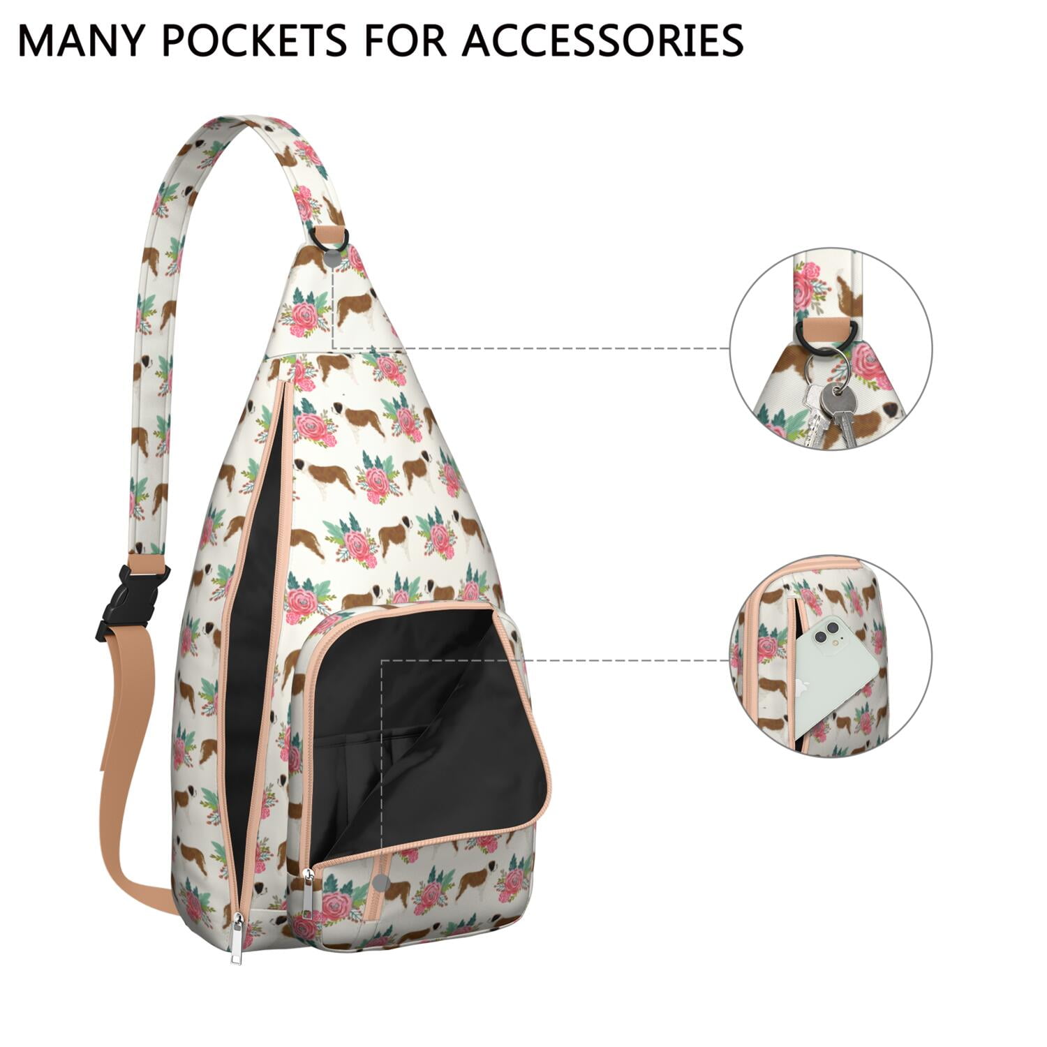 Pet Lover's Shoulder Bag - Hand-drawn Dog Graphic Sling Backpack (Lightweight Chest Bag, Easy Access Pockets)
