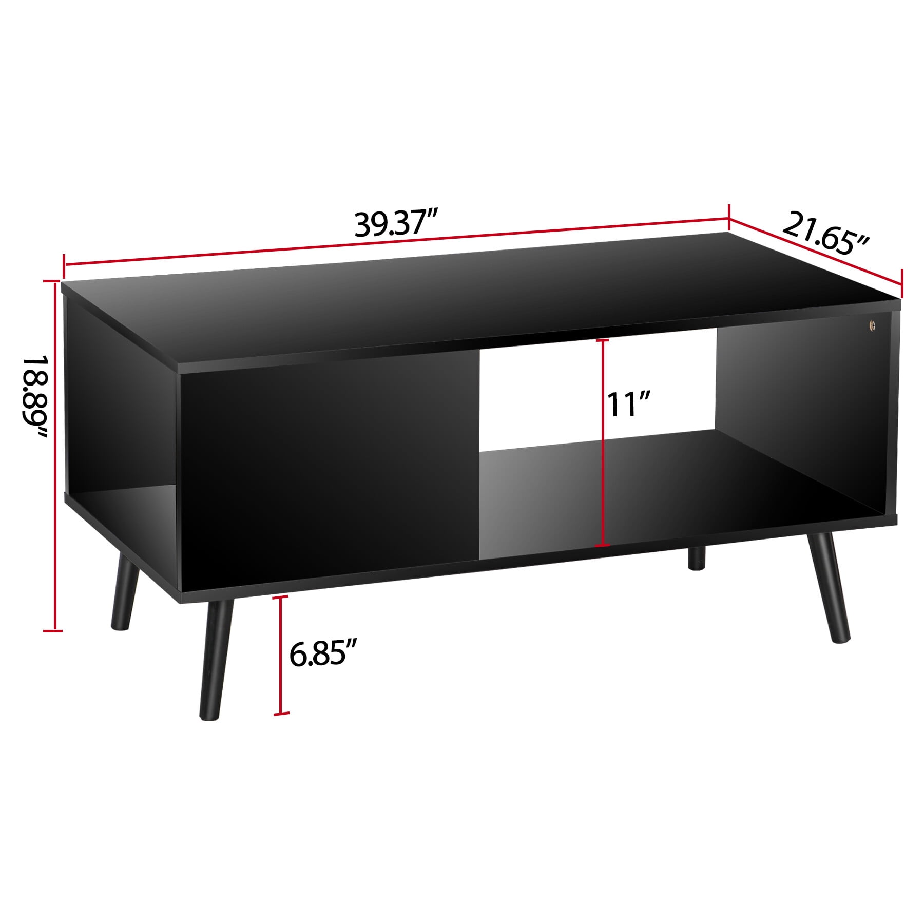 ZENY Wood Frame Mid Century Coffee Table with Open Storage Shelf Livingroom TV Table, Black