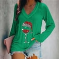 thumbnail image 2 of AherBiu Christmas Tops for Women Long Sleeve V Neck Printed Loose Comfy Basic Layer T Shirts Blouse, 2 of 5