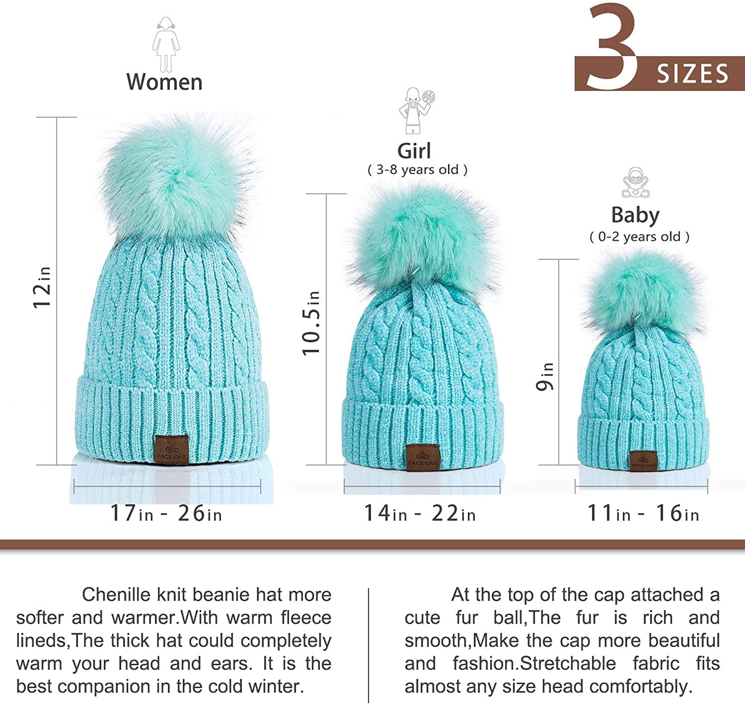 Baby Essentials Stretch Knit Fleece Insulated Trapper Hat with Pom Poms,  Ear Flaps, Velcro Closure Chin Strap and Matching Pair of Mittens for  Newborn, Infant and Toddler Girls 0 – 12 Months