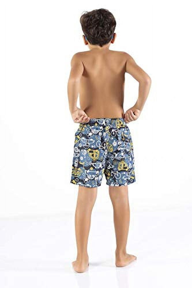 Printed, Solid & Fluorescent Colored Quick Dry Swim Shorts for Boys and Girls, Swim Trunks, Bathing Suits, Swimwear, Swim Shorts for Kids, Blue (Printed), 11-12T