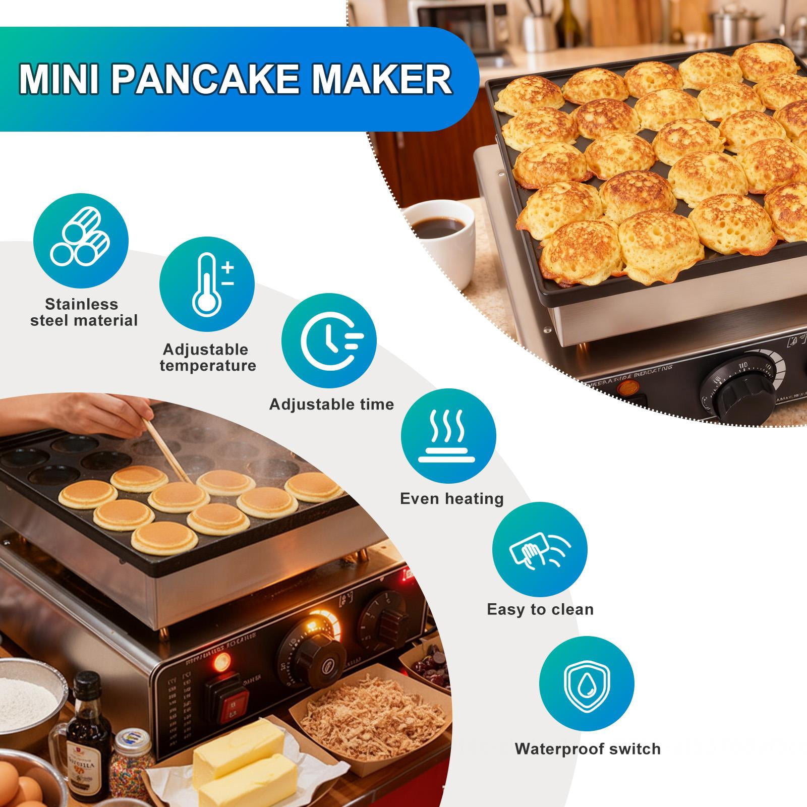 Electric Muffin Waffle Maker,Mini Pancake Maker With 25 Pcs Capacity,Non Stick Baking Plates And 110V Plug,Muffin Waffle Baker For Cafe Or Bakery,Silver 201 Stainless Steel