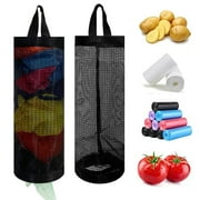 2/1Pcs Plastic Bag Holder, PASEO Grocery Bag, Mesh Organizers Hanging Storage Dispensers, Foldable Recycling Grocery Trash Bag Organizer, Wall Mount for Home Kitchen (Black)