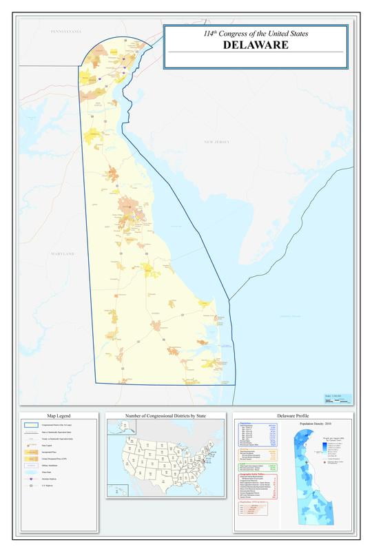 Delaware Congressional District Map (114th Congress) 12 Inch By 18