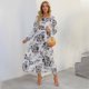 thumbnail image 3 of Vestido hasta el tobillo de manga larga con estampado floral y cuello redondo a la moda para mujer Pompotops  hdfakjf2239, 3 of 7