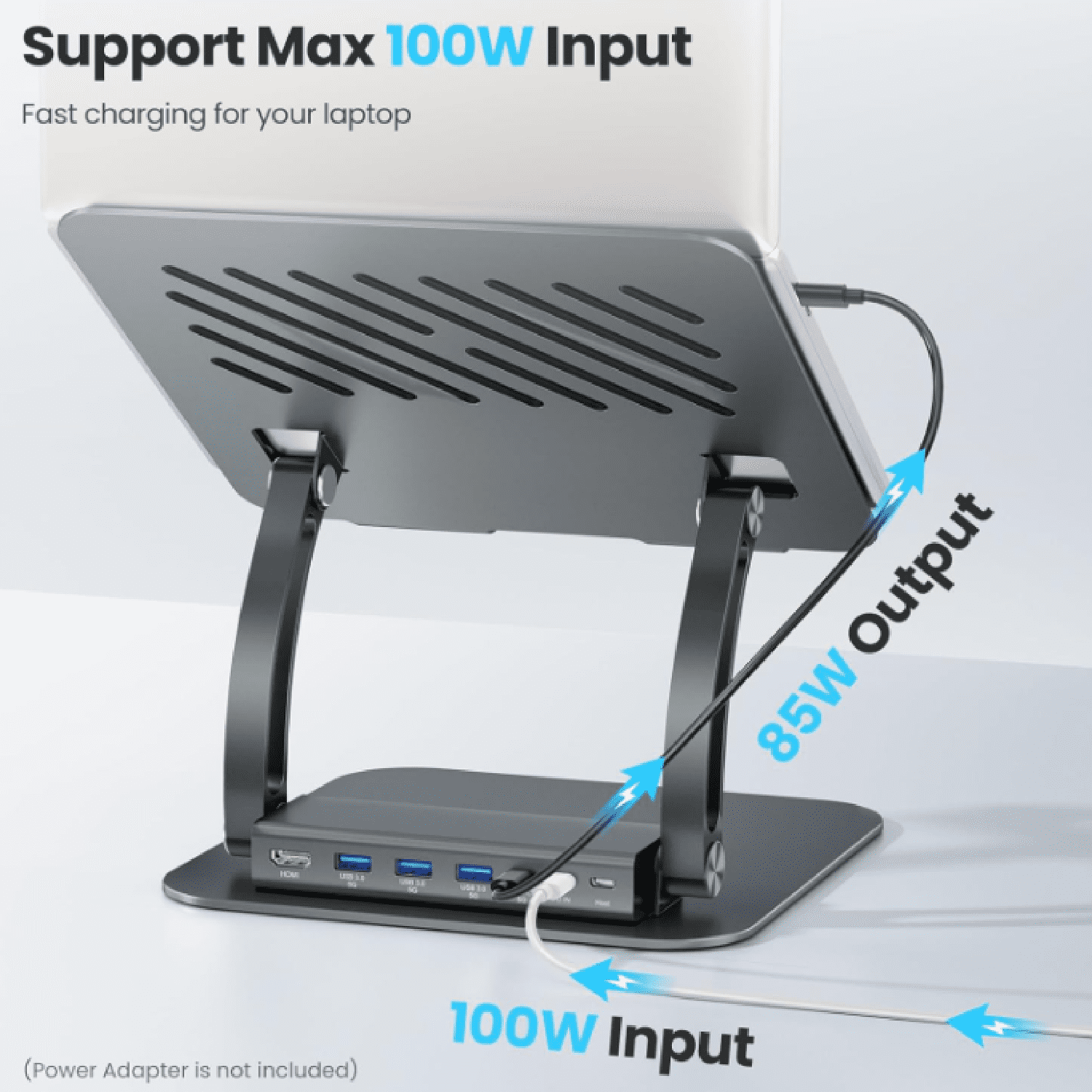 3 USB Ports, Ergonomic Laptop Holder Docking Station for 10-17" Laptops, MacBook & More - Gray