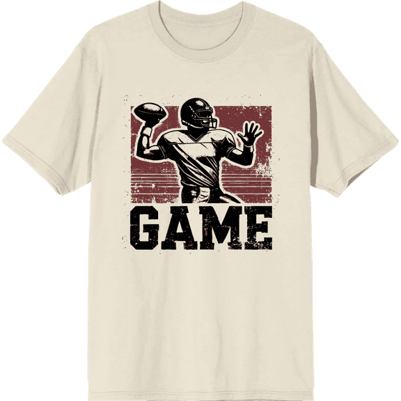 "Game" Sports Football Adult Natural Crew Neck Short Sleeve Tee-Small