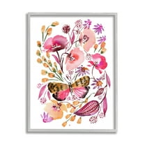 Stupell Industries Abstract Pink Botanicals Botanical & Floral Painting Gray Framed Art Print Wall Art, 24 x 30