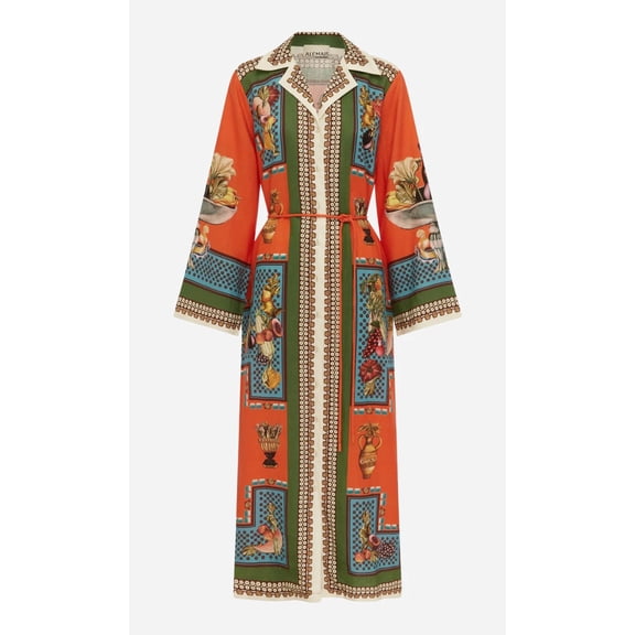 2026 New Women's Cotton-Linen Printed Long Dress with Suit Collar