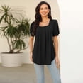 thumbnail image 4 of AherBiu T-Shirts pour Femmes à Encolure Carrée, Coupe Ample, Plissés, Tendance, Décontractés, Confortables, Manches Courtes, T-Shirts, 4 of 5