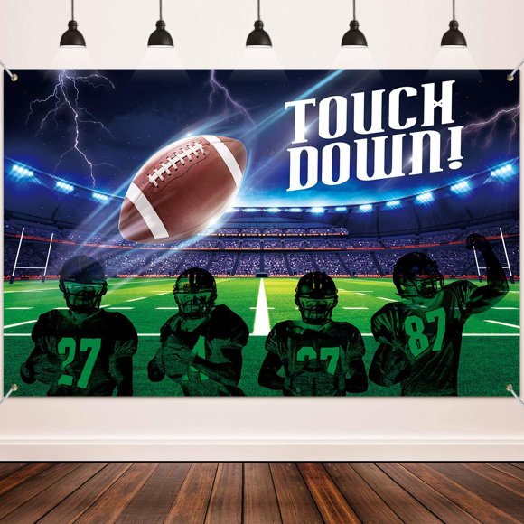 Football Party Decoration Supplies, Large Fabric Football Scene for Touch Football Down Party Supplies, Football Field Photo Booth Backdrop Banner Background Football Themed Supplies