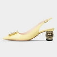 thumbnail image 2 of FSJ Women Fashion Crystal Square Buckle Pointed Closed Toe Slingback Pumps Rhinestone Block Low Heel Sandals Party Dressy Shoes Size 11 Yellow, 2 of 4