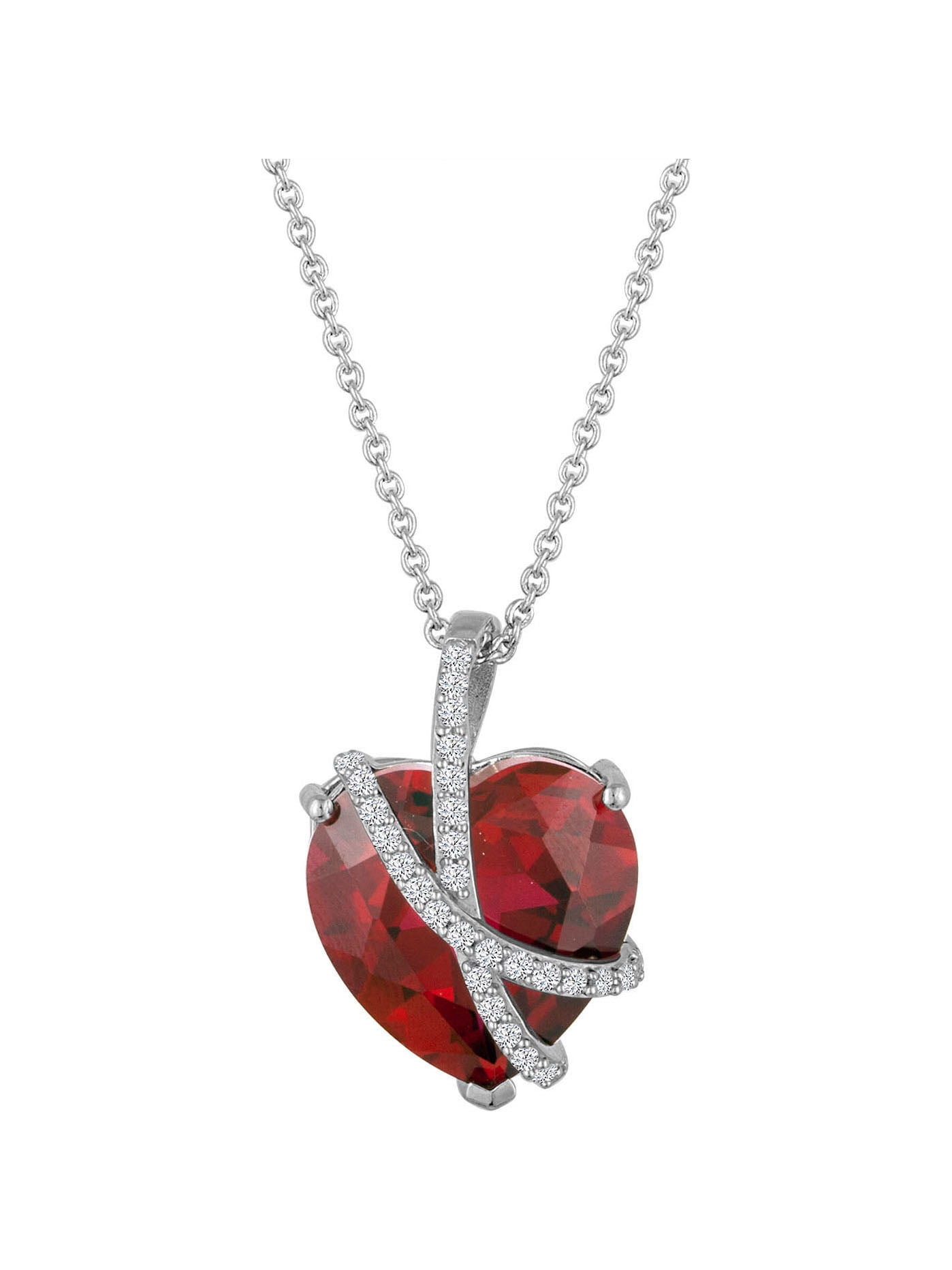 Believe by Brilliance Sterling Silver Plated Simulated Ruby & CZ Heart ...