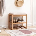 thumbnail image 3 of Natural Solid Wood Shoe Bench, Beech Wood Storage Shor Rack Organizer with High Rebound Sponge Cushion for Entryway, Living Room, Bedroom, 3 of 7