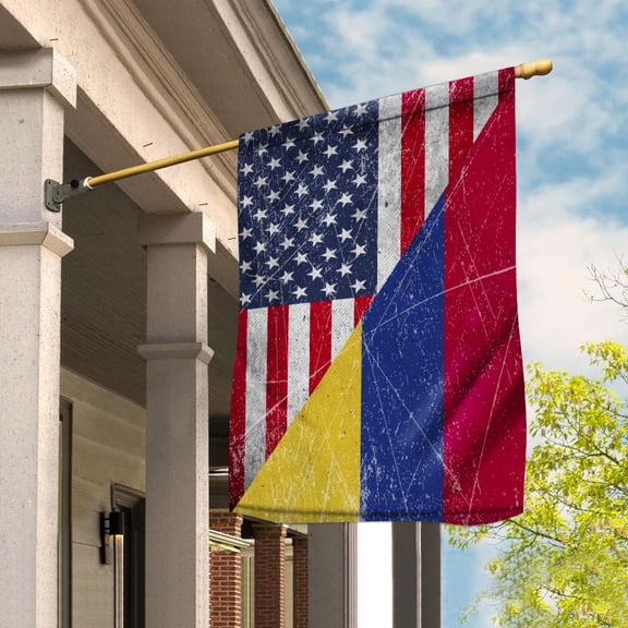 American Flag USA Colombia Half American Friendship Colombian Patriotic House Flag, Double-Sided Decorative Outdoor Flag, Patriotic Polyester Yard Flag 29.5 x 39.5 in
