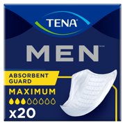 TENA Men Maximum Disposable -Absorbent Bladder Control Pad for Adults, 8 in., 20 Count, 1 Pack