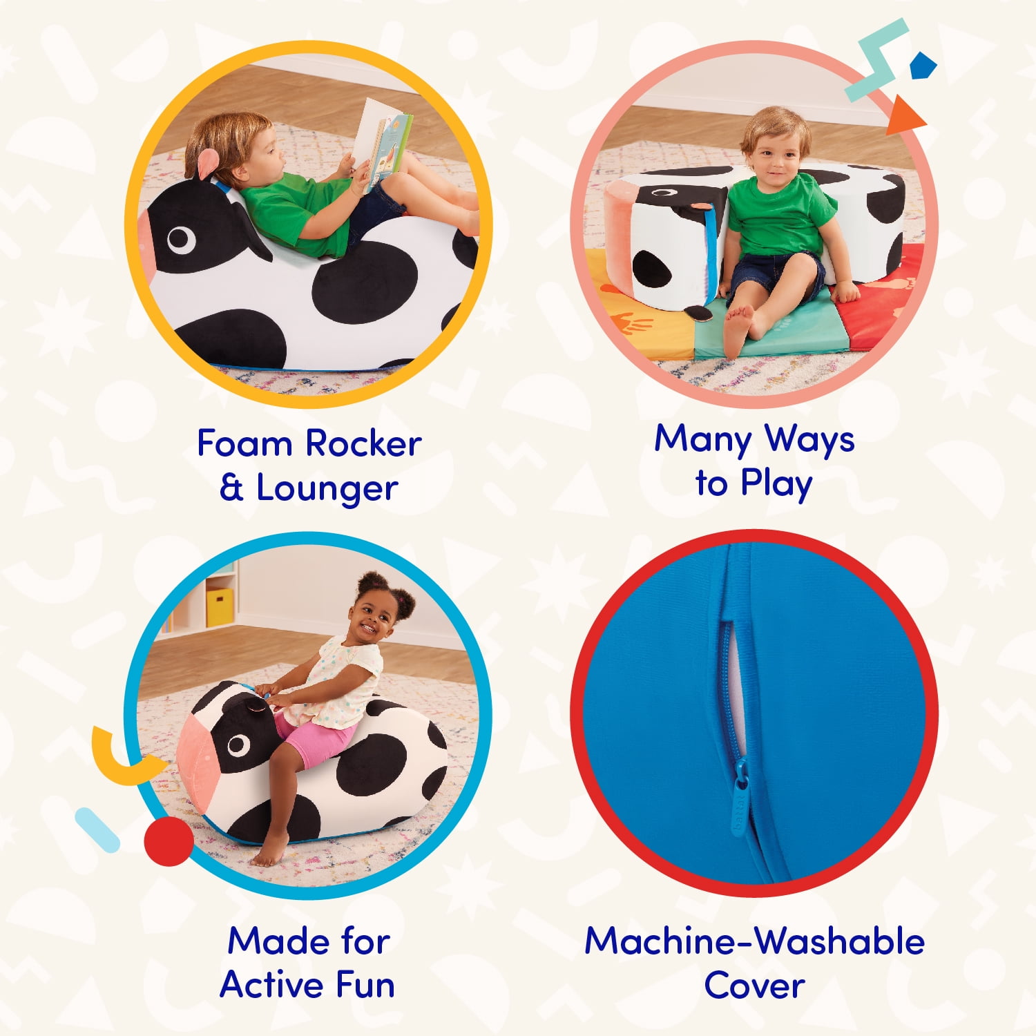 Battat Cozy Cruisers Cow Foam White RideOn Toy with Washable Cover, Toddler and Preschool Toys  (图4)