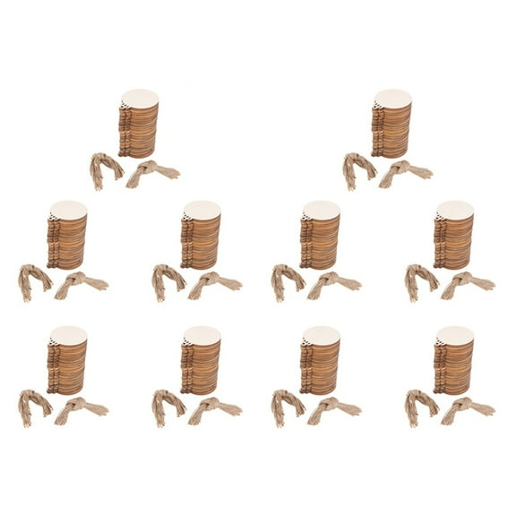 500pcs DIY Craft Wooden Round Bauble with 500pcs Twines to Paint, Unfinished Christmas Hanging Ornaments