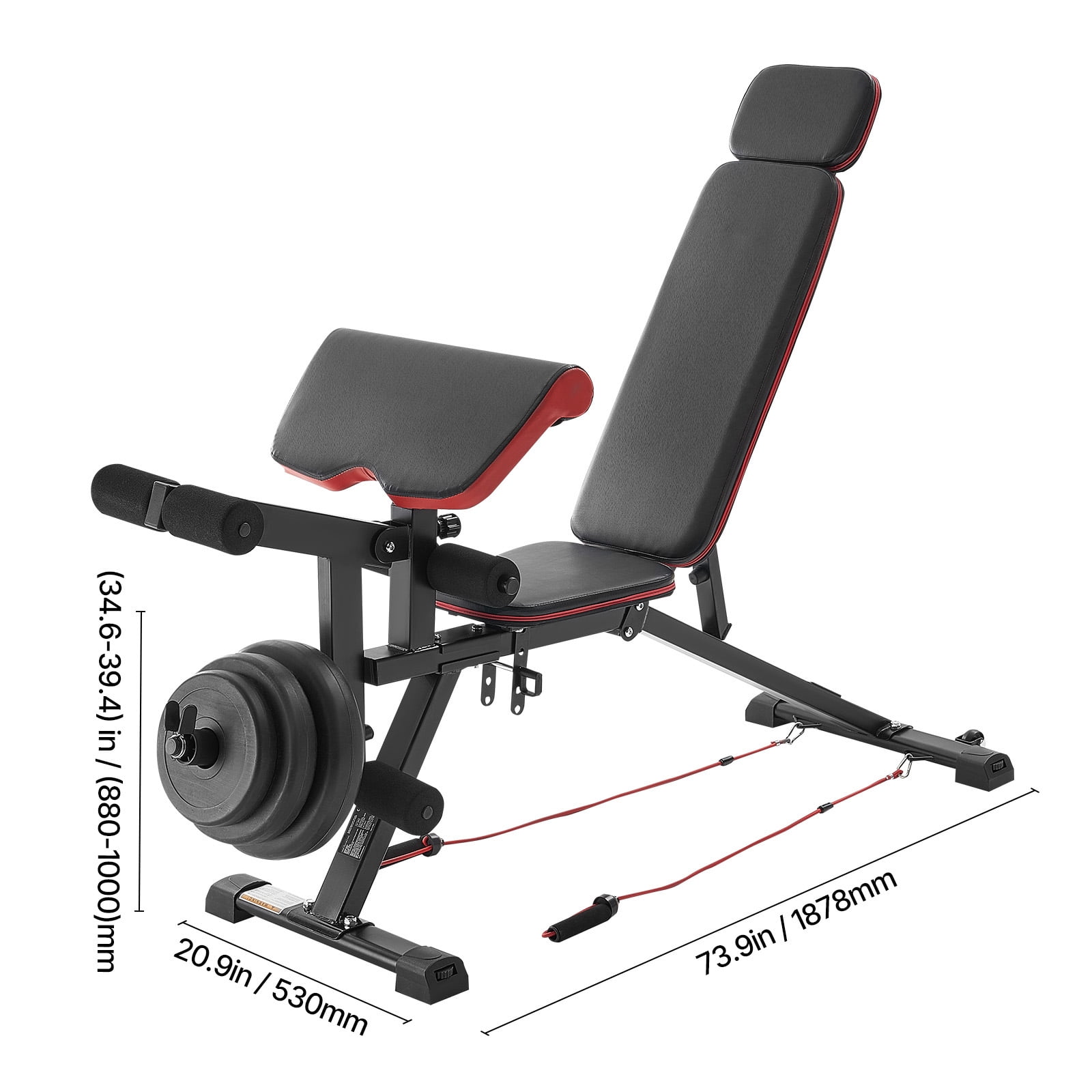 KFFKFF Strength Training Bench, 800lbs Capacity Adjustable Workout Bench for Comprehensive Body Exercise, Home Gym Fitness Sit-up Bench, Flat Bench Equipped with Leg Extension, Preacher Pad