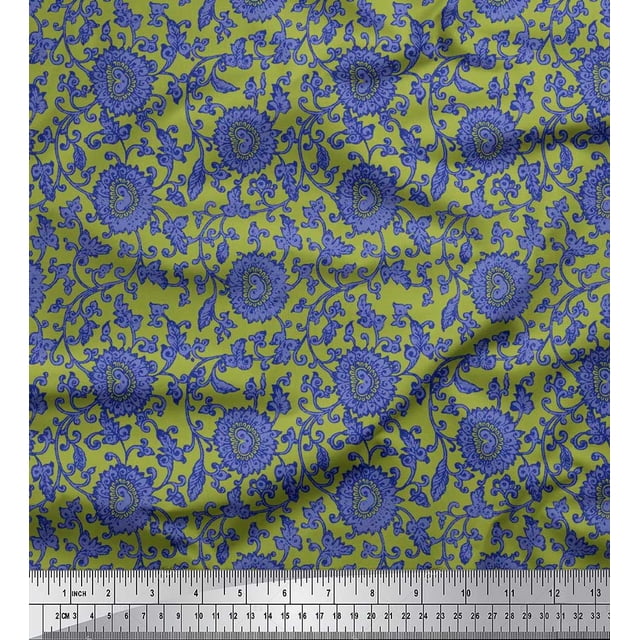 Soimoi Cotton Poplin Fabric Leaves & Floral Artistic Printed Fabric 1 Yard 56 Inch Wide