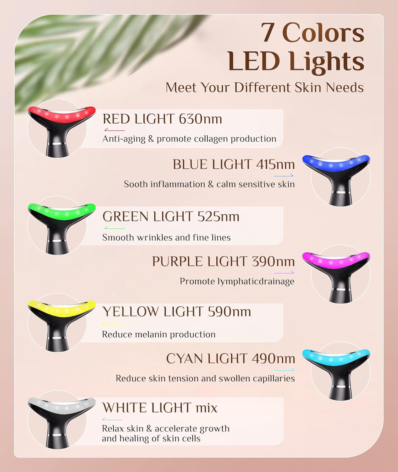 Red Light Therapy Facial Massager, 7 Color Adjustable Vibration and Heat for Wrinkles and Double Chin, Portable Skin Care Tool with Charging Base