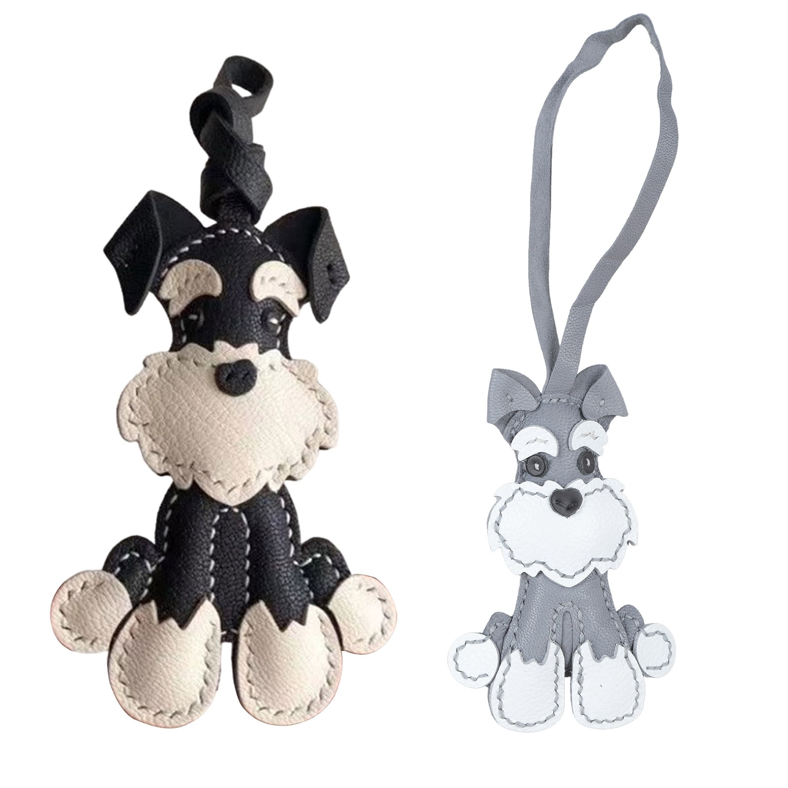 Stylish Leather Schnauzer Key Rings Sturdy Schnauzer Enthusiasts' Leather Keychain Handmade Key Decoration